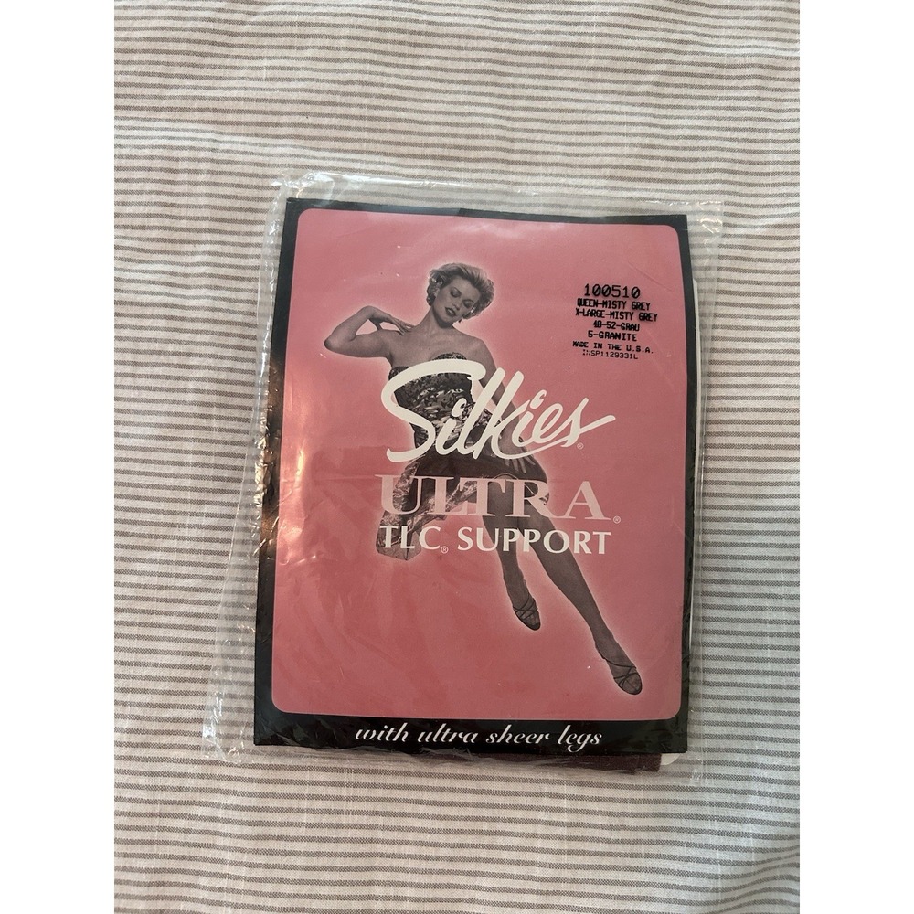 Vintage new Silkies Pantyhose Ultra TLC Support XL Sheer legs USA Misty Grey